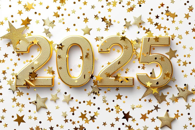 Free Download Happy New Year 2025, Stars, Gold Numbers, Free Wallpaper