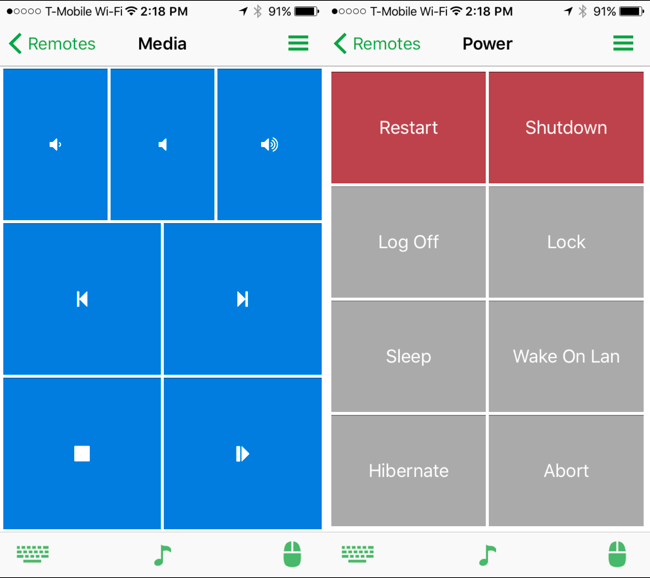 The Power remote allows you to quickly restart, shut down, sleep, lock, log off, or hibernate your computer.