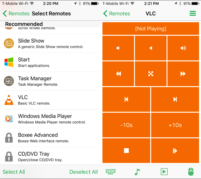 VLC remote that provides buttons for quickly controlling playback in the VLC media player.