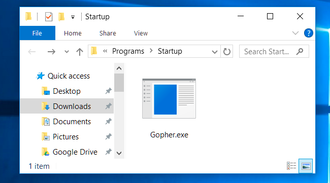 place the Gopher.exe file in your computer’s Startup folder.