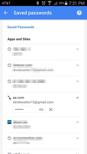 google saved passwords not working