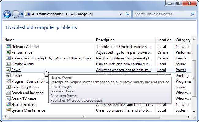 Use Windows Power Troubleshooting