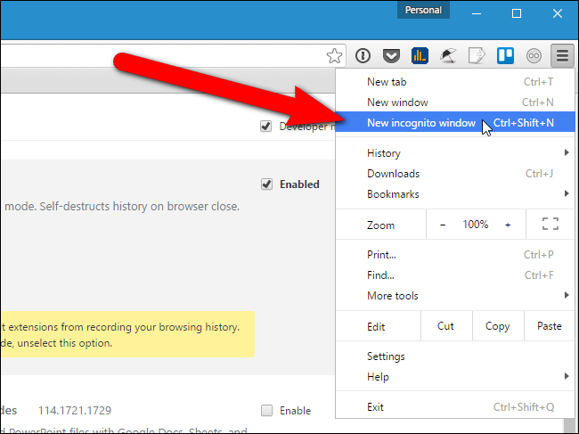 how to get google chrome incognito history