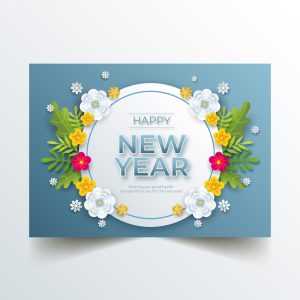 Hand drawn flat new year greeting card template dp