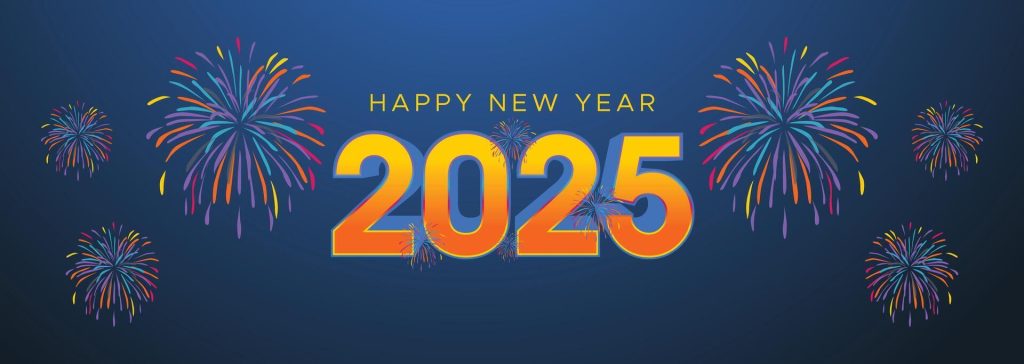 Happy new year 2025 web banner design happy new year greetings background template 2025 new year social media post background for wish card brochure cover poster header vector