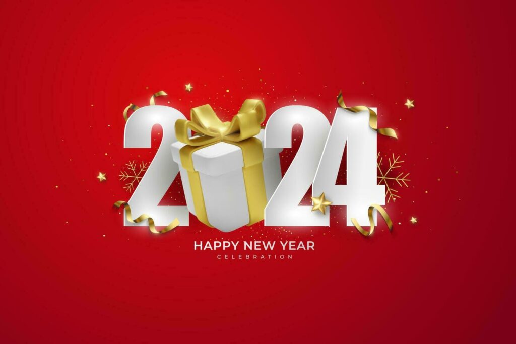 Happy new year 2024 festive realistic decoration vector