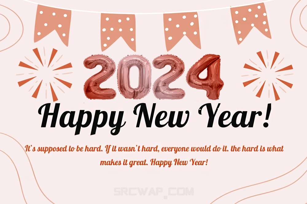 Happy new year 2024 greeting card with pink background with wishes