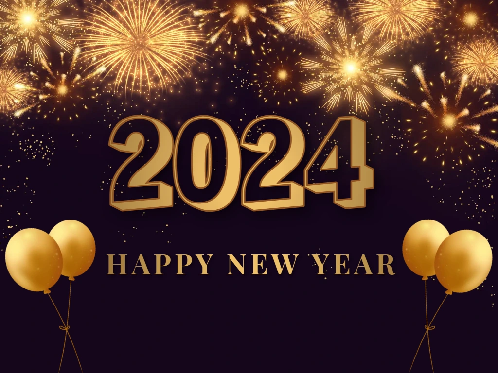 Golden Balloons 2024 New Year Firework Wallpapers Download