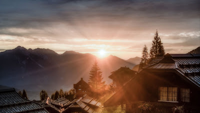 Mountain, Dawn, Sunlight, Village, Houses, Tree

 + Download Wallpapers
