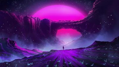 Pink Sun, Arch Mountain, Starry Sky

 + Download Wallpapers