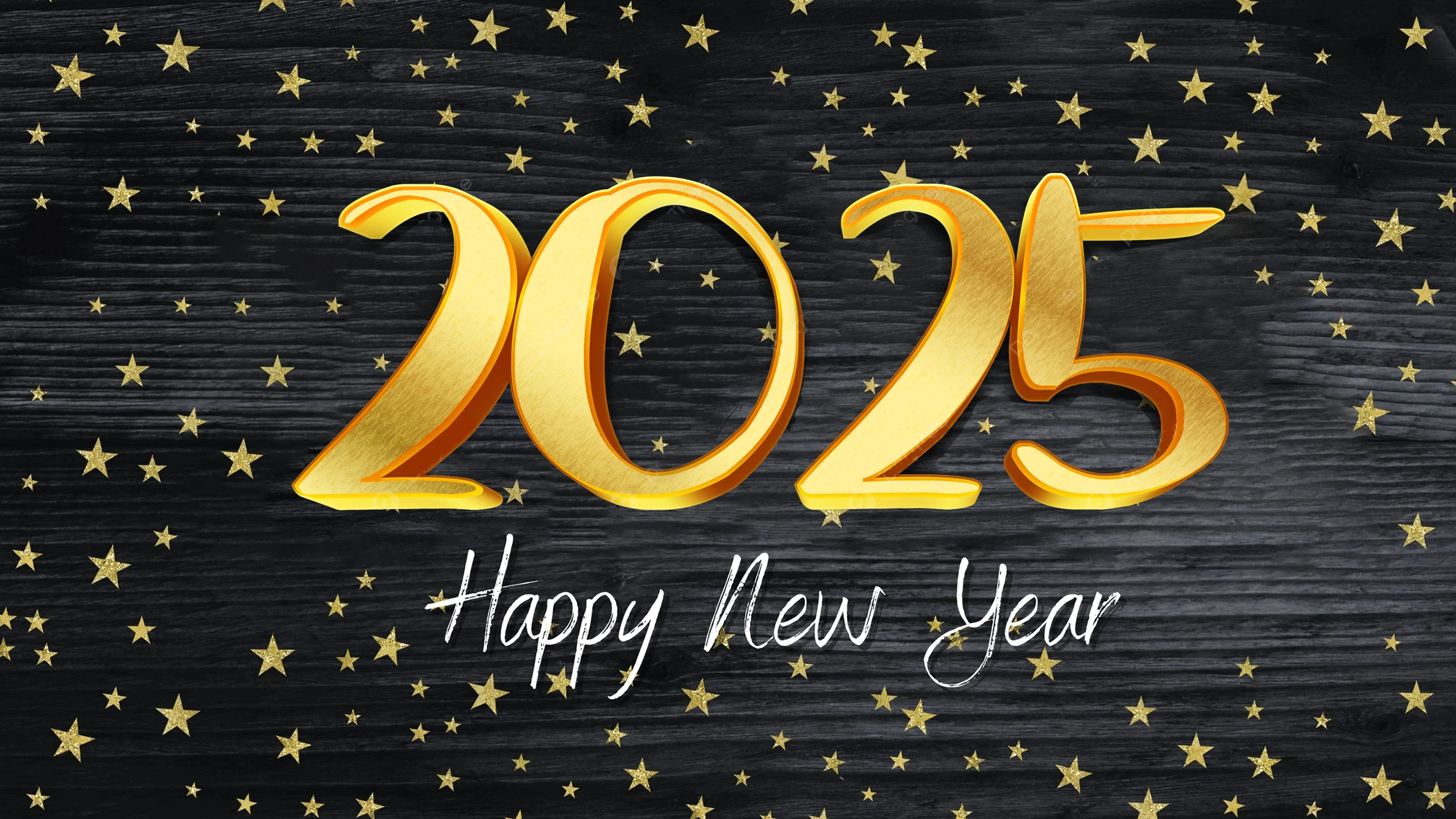 Happy New Year 2025 gold number with star  + Download 4K Wallpapers