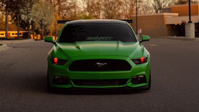 Ford Mustang, Green sports car, front

 + Download Wallpapers