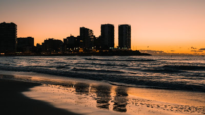 HD Wallpaper Sunset Beach, City, Sea, Waves

 + Download Wallpapers