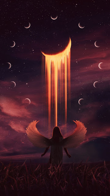 HD iPhone Wallpaper Fantasy Angel, Moon, Night, Art + Download