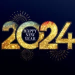 2024 gold foil art word fireworks new year festival background