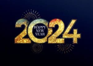 2024 gold foil art word fireworks new year festival background