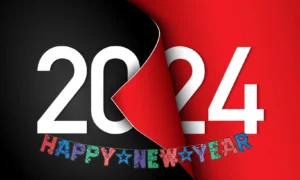 2024 happy new year black red background design