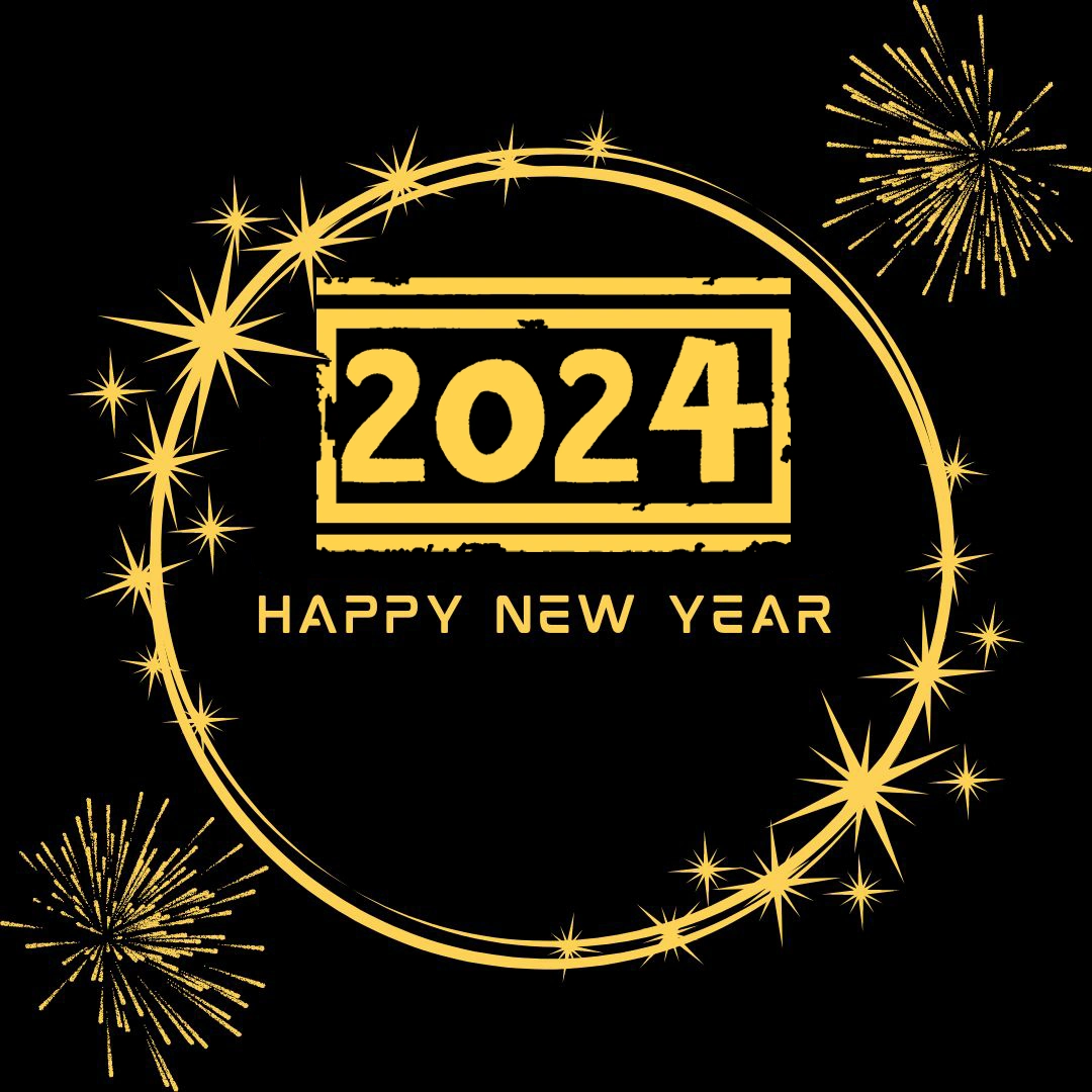 Yellow Black Modern Happy New Year 2024 Instagram Post