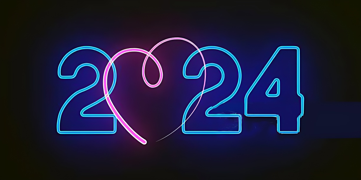Neon light 2024 letters with love sign (new year image)