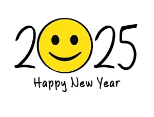 Happy new year 2025 lettering with emoji