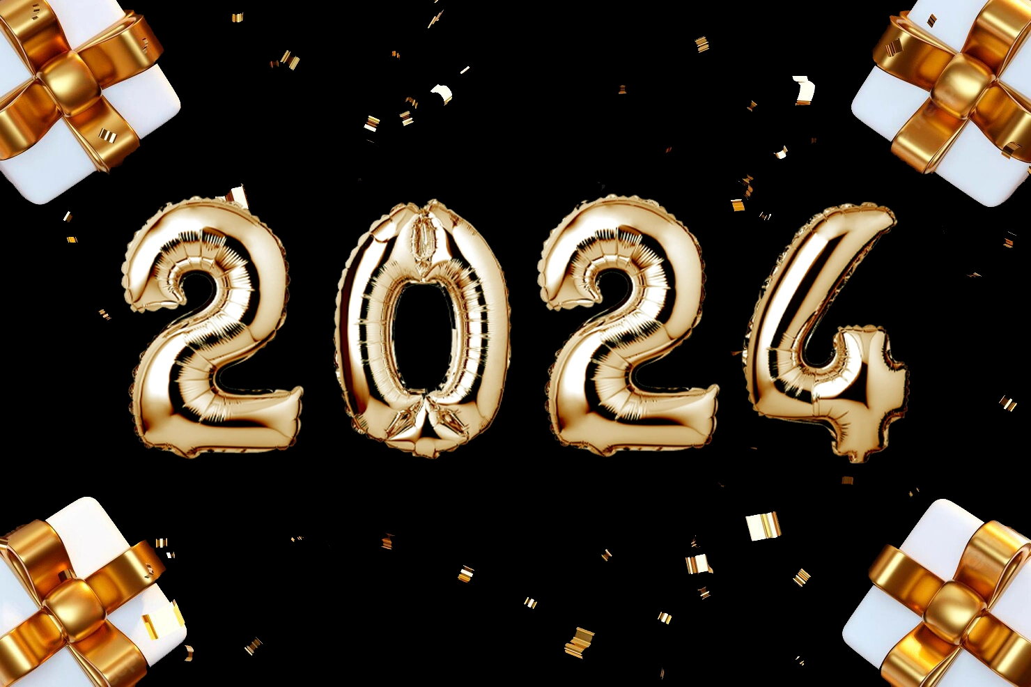 Happy new year 2023 metallic gold foil balloons gift boxes white background golden helium balloons number 2023 new year vector illustration