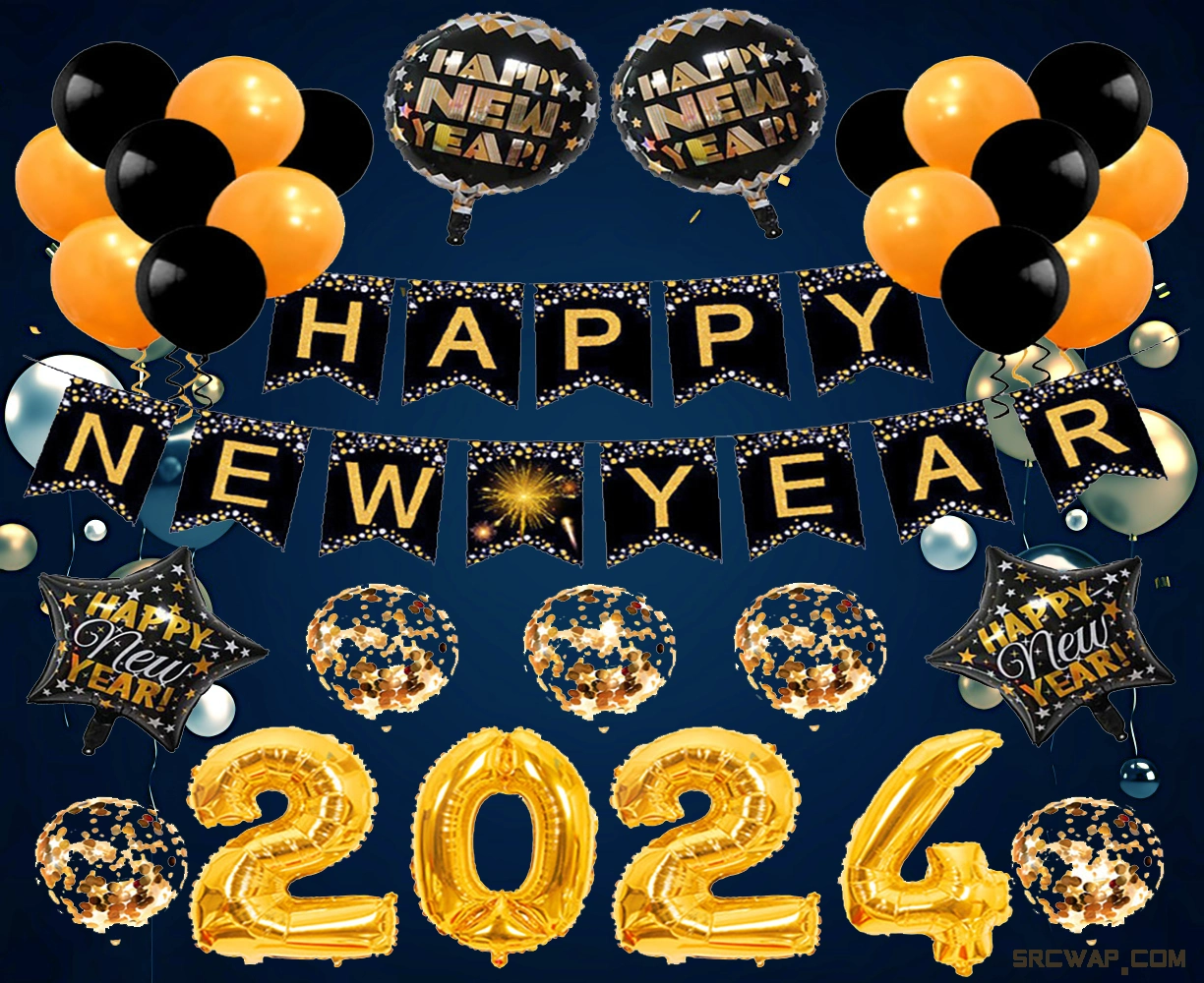 Happy new year 2024 background with realistic golden balloons