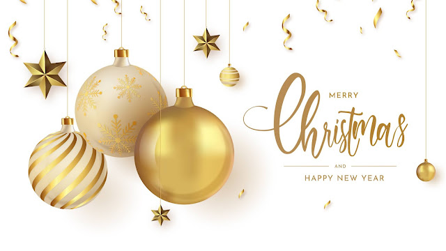 Golden Merry Christmas decoration on a white background+ Wallpapers Download
