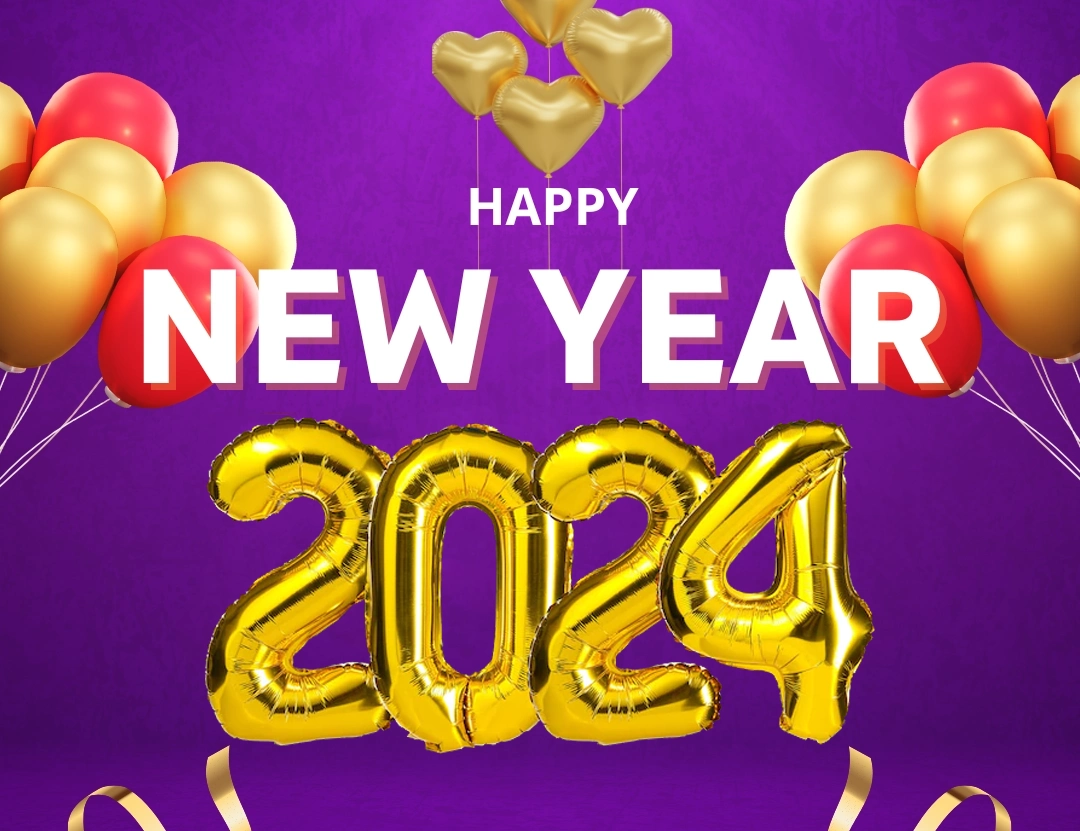 Purple Gold Bold Modern Happy New Year 2024