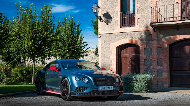 Bentley Continental, Blue, Car, Parking, Tree, House+ Wallpapers Download