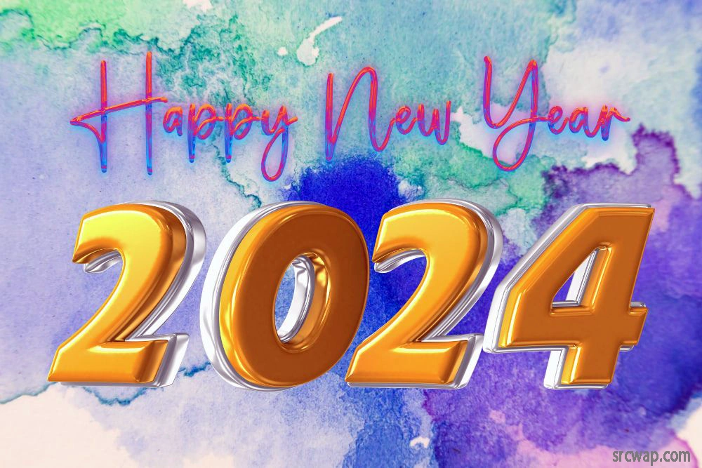 3d 2024 number with watercolor background happy new-year concept