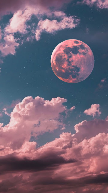 Phone Wallpaper Night Moon Over The Clouds+ Wallpapers Download