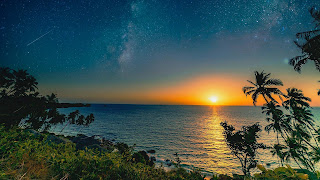 Wallpaper sunset sea beach tropical night palm tree stars.jpg