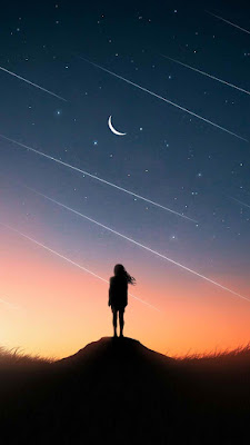 Sunset Moon Alone Girl iPhone Wallpaper+ Wallpapers Download