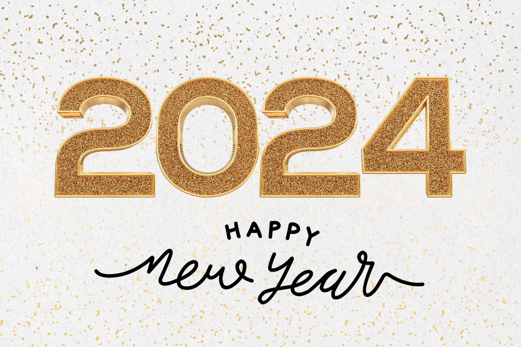 Happy New Year 2024, Golden numbers, white background wallpaper Download
