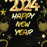 Happy new year 2024, golden numbers, black background 2