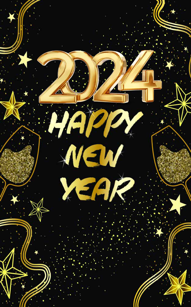 Happy new year 2024, golden numbers, black background 2
