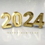 Happy new year 2024, golden numbers, white background 2