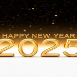 Happy new year 2025, golden numbers, white background wallpaper