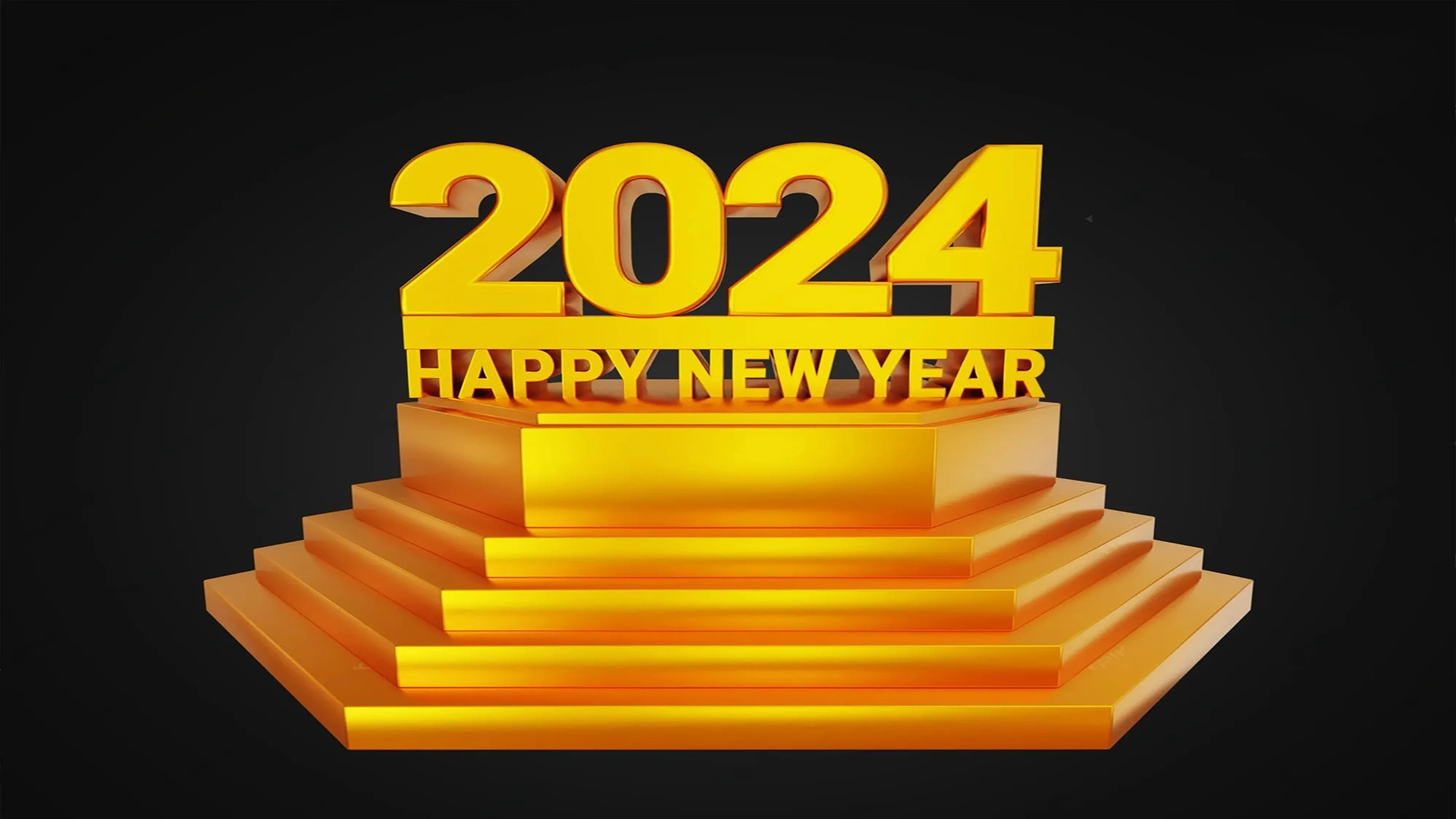 Happy new year 2024 and gold stage 3d illustration