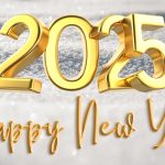 New year 2025, golden numbers, white background