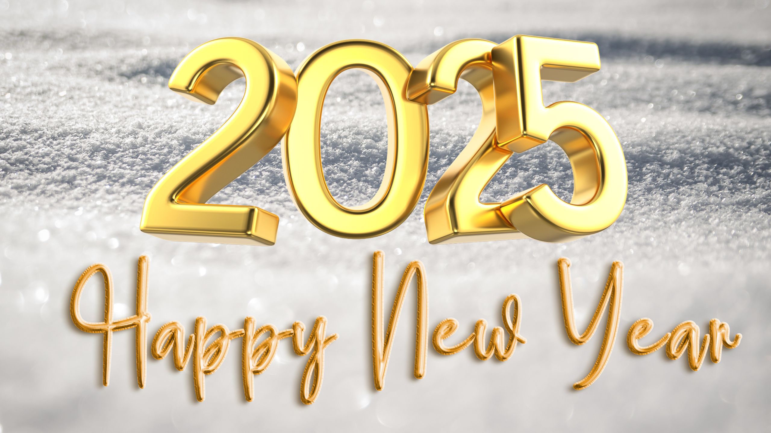 New year 2025, golden numbers, white background