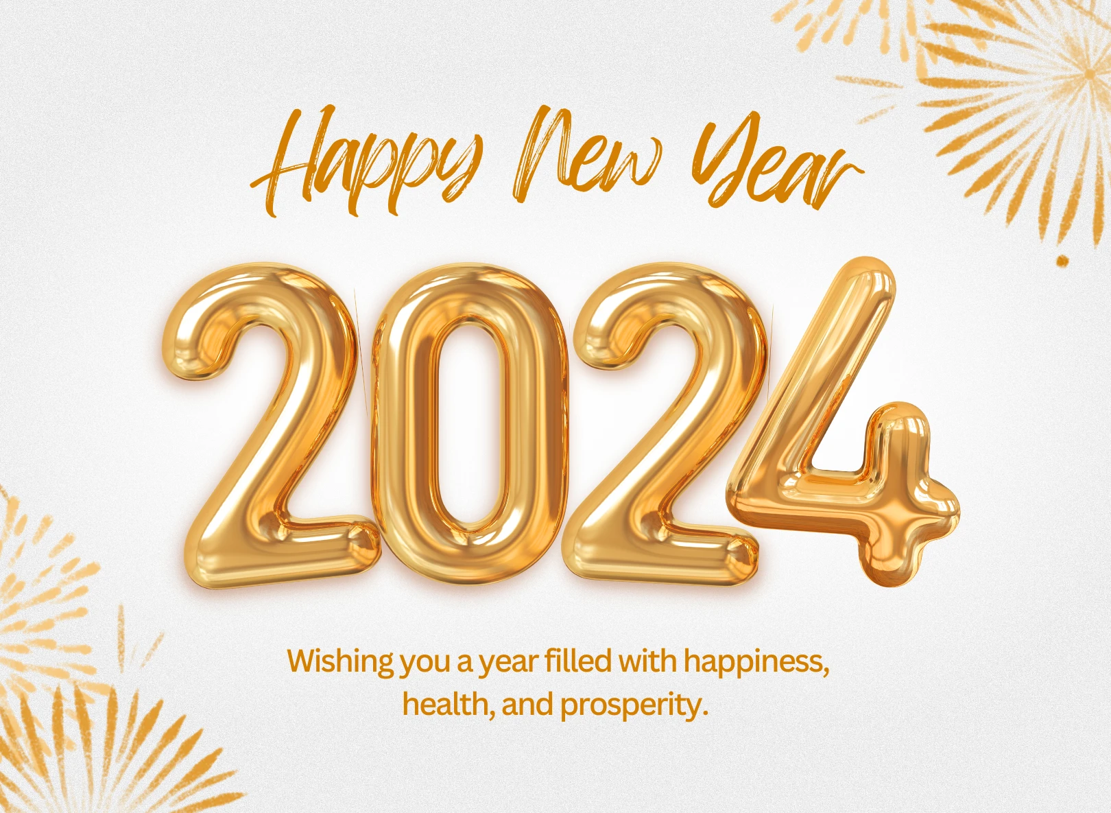 White Happy New Year Modern Gold 2024 number text wallpaper