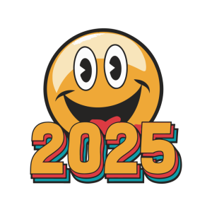 Bold happy new year 2025 with emoji