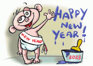 Cartoon waving new year 2023