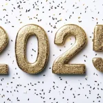 Golden glitter 2025 happy new year celebration white background