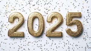 Golden glitter 2025 happy new year celebration white background