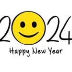 Happy new year 2024 lettering with emoji