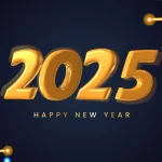 Happy new year 2024 with shiny gold numbers shiny gold 2025 new year greetings on black background free vector