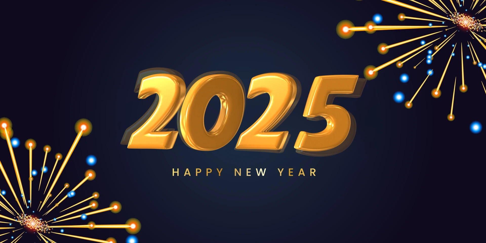 Happy new year 2024 with shiny gold numbers shiny gold 2025 new year greetings on black background free vector