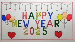 Drawing 'happy new year' for kids and beginners very simple